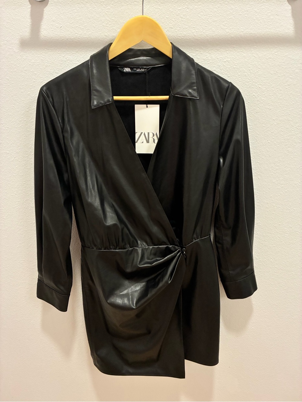 NWT Zara Black Faux Leather Coat Size S